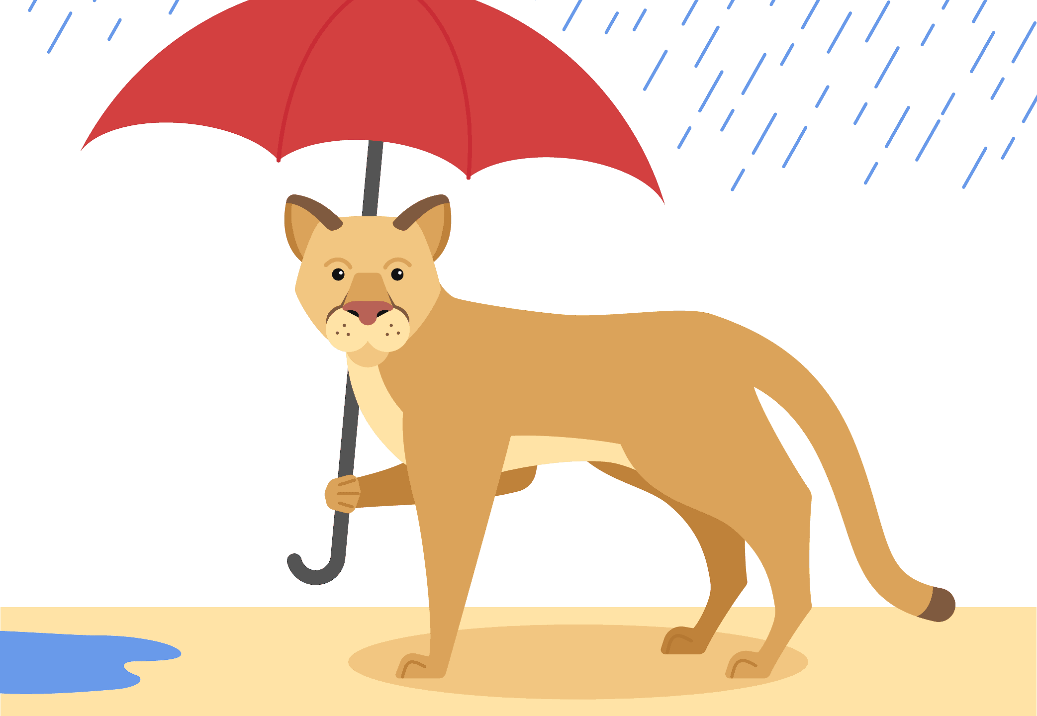 An illustrated animal holding an umbrella