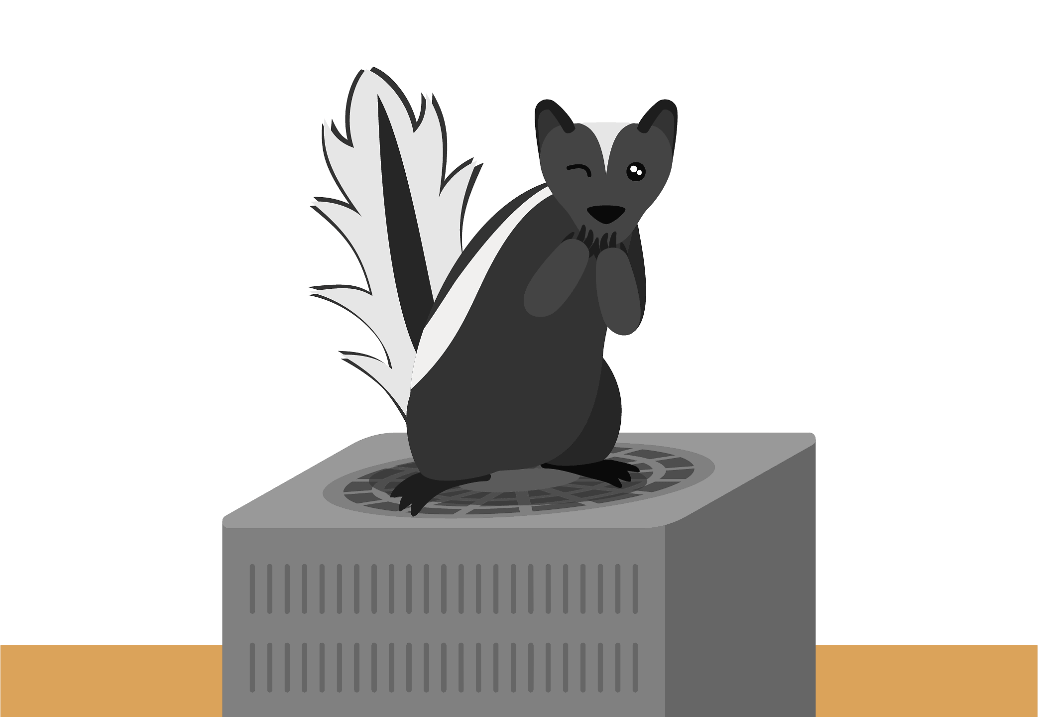 An illustrated skunk sitting on an AC unit
